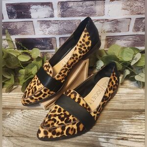 Sole Society Edie Cow Fur Leopard Print Pointed Toe Loafers Size 7